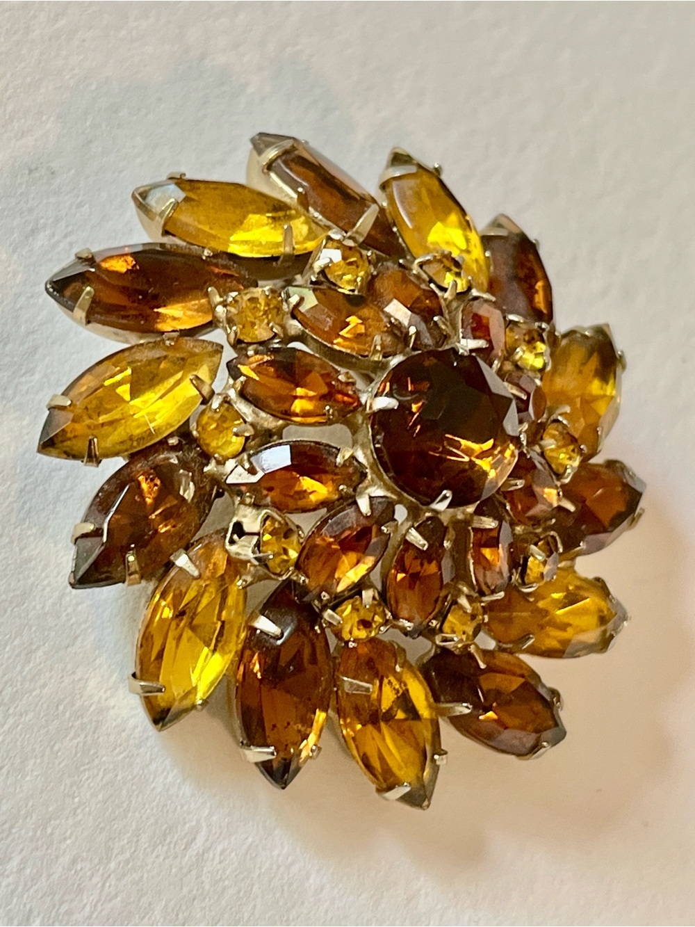 003 Vintage Amber Rhinestone Brooch Pin | Mid Century Statement Jewelry